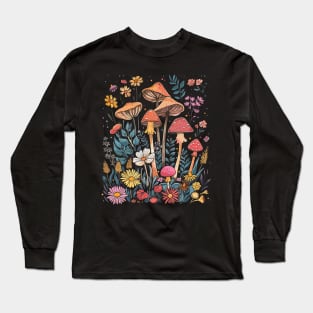 Mushrooms And Cozy Purple Flowers For Mushroom Lovers and Garden Floral Motifs Art Long Sleeve T-Shirt